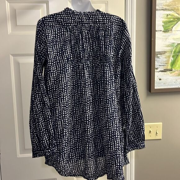 Lola Australia Navy Abstract Dotted Cotton Button Down V-Neck Ruffled Tunic- Lrg - Picture 5 of 10